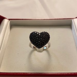 Gorgeous Black Spinel Heart shaped ring Sterling 9